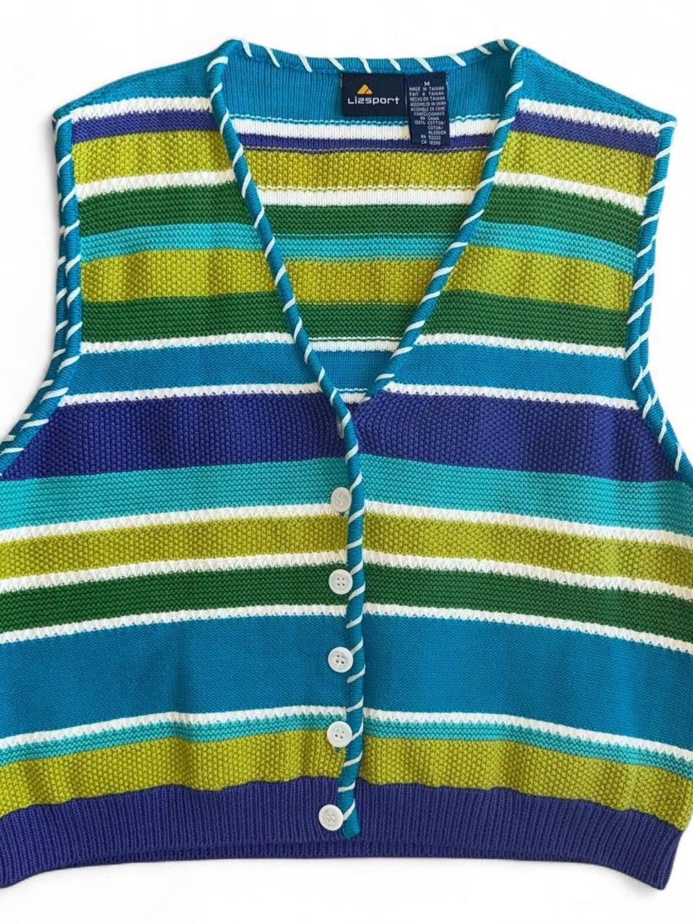 Lizsport Women's Blue & Green Striped Knit Vest